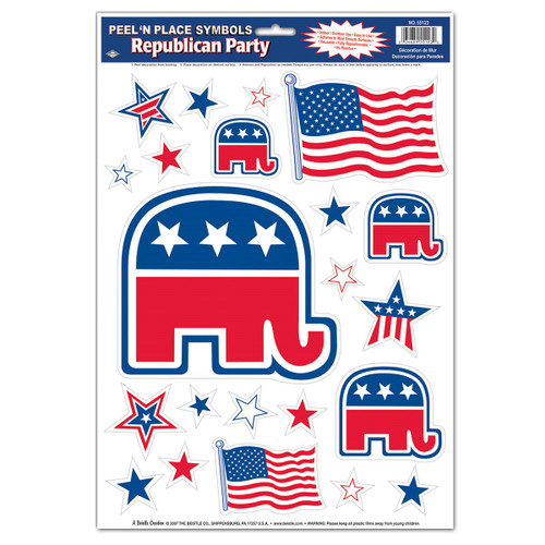 Club Pack of 264 Red and Blue Republican Peel 'N Place 17" - IMAGE 1