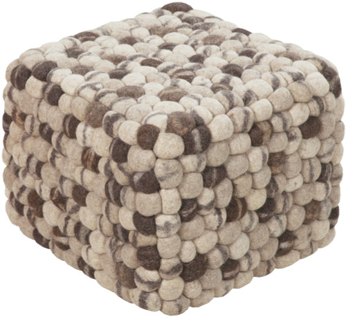 12" Taupe and Gray Shag Checkerboard Wool Square Pouf Ottoman - IMAGE 1