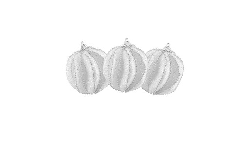 3ct White and Silver Beaded Shatterproof Christmas Ball Ornaments 3" (75mm) - IMAGE 1