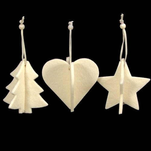 Club Pack of 15 Ivory Tree, Heart And Star 3D Felt Ornaments - IMAGE 1