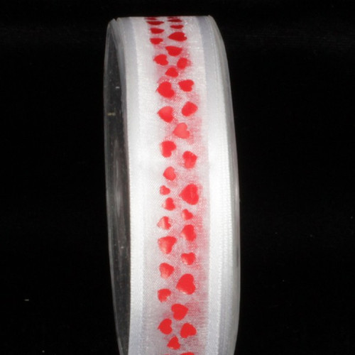 White and Red Hearts Contemporary Edge Ribbon 1" x 30 Yards - IMAGE 1
