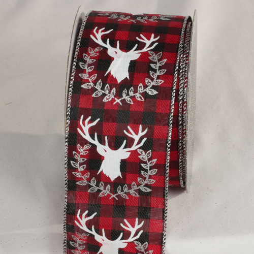 Red and White Stag Plaid Print Wired Craft Ribbon 2.5" x 20 Yards - IMAGE 1