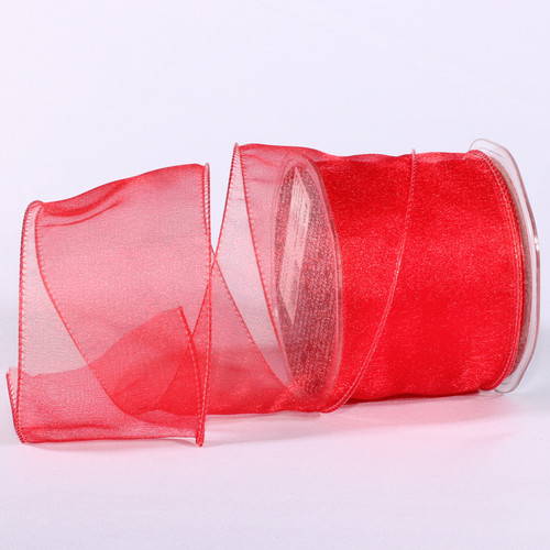 Red Solid Sheer Wired Craft Ribbon 3" x 27 Yards - IMAGE 1