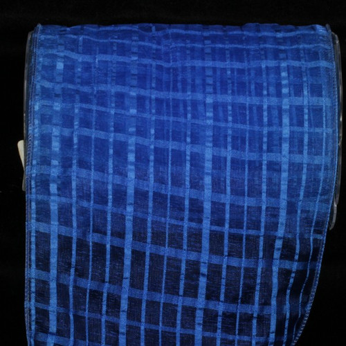 Royal Blue Solid and Sheer Check Wired Craft Ribbon 6" x 27 Yards - IMAGE 1
