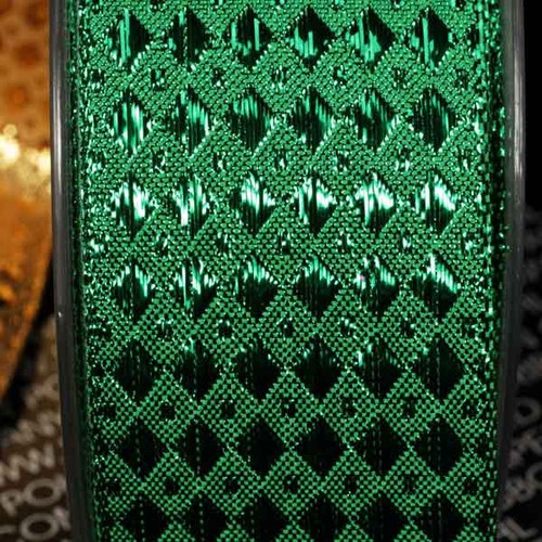 Green Diamond Lame Woven Wired Craft Ribbon 1.5" x 54 Yards - IMAGE 1