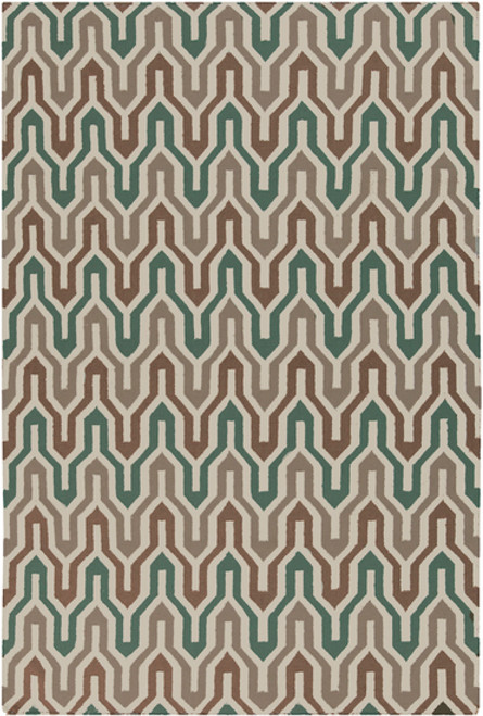 2' x 3' Krokev Brown and Teal Green Hand Woven Wool Area Throw Rug - IMAGE 1