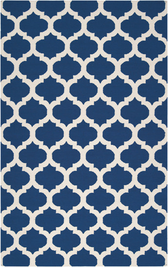 3.5' x 5.5' Royal Blue and Winter White Hand Woven Rectangular Area Throw Rug - IMAGE 1