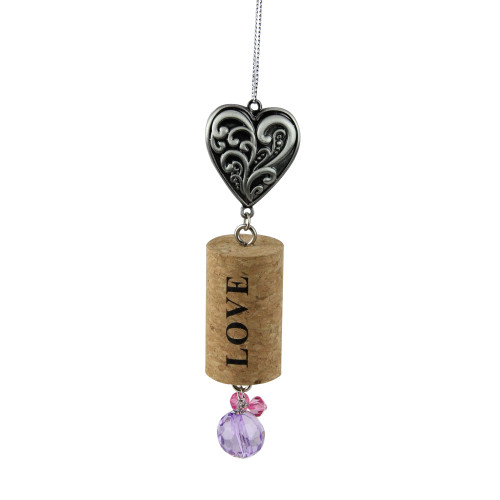 Tuscan Winery Filigree Heart "Love" Inspirational Decorative Purple Faux Gem Accented Wine Cork Christmas Ornament 5.5" - IMAGE 1