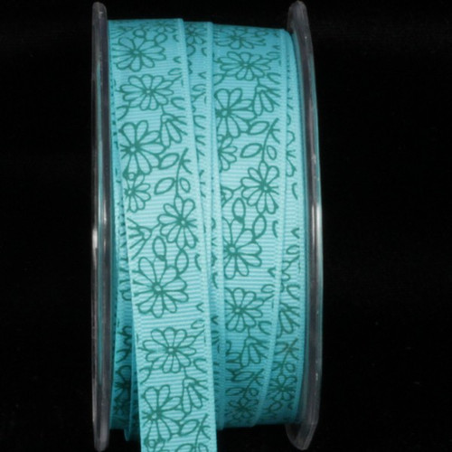 Elegant Turquoise Blue Inga's Print Craft Ribbon 0.5" x 108 Yards - IMAGE 1