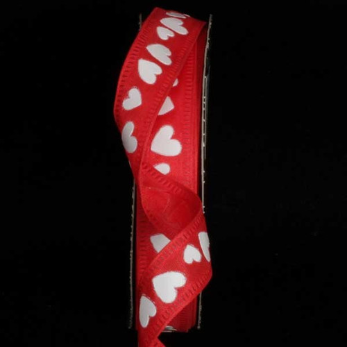 Red and White Wired Craft Ribbon 0.625" x 80 Yards - IMAGE 1