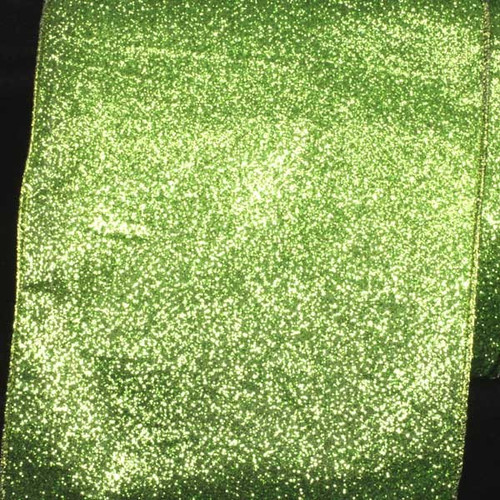 Sparkling Green Glitter Wired Craft Ribbon 6" x 20 Yards - IMAGE 1