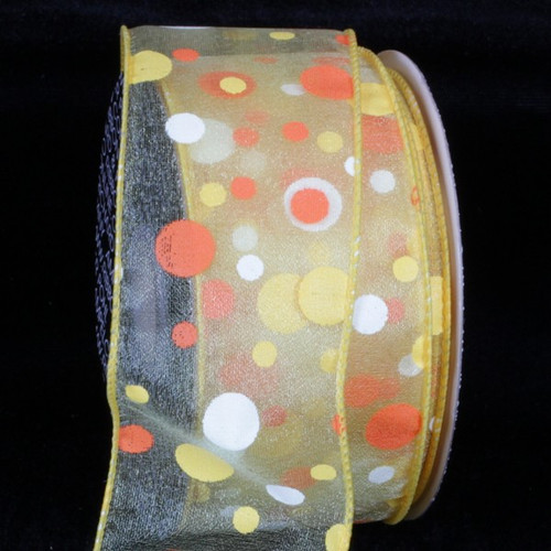 Orange and White Dot Wired Craft Ribbon 2" x 40 yards - IMAGE 1