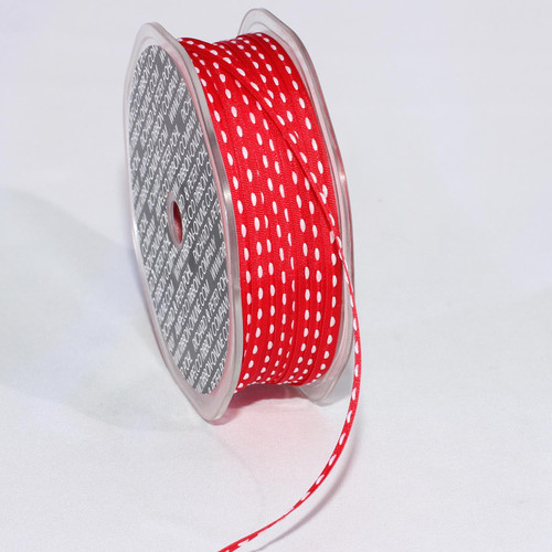 Red and White Grosgrain Stitch Craft Ribbon 0.1875" x 218 Yards - IMAGE 1