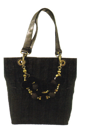 Maggi B Soft Touch Black Cable Knit Shopper Tote Bag - IMAGE 1
