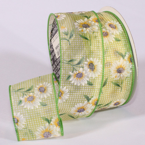 Sheer Green Fresh Summer Flowers Wired Craft Ribbon 2" x 40 Yards - IMAGE 1