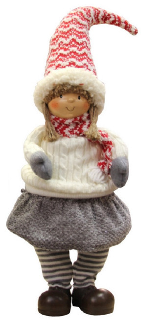 16" Red and Ivory Gnome Young Girl Christmas Figurine - IMAGE 1