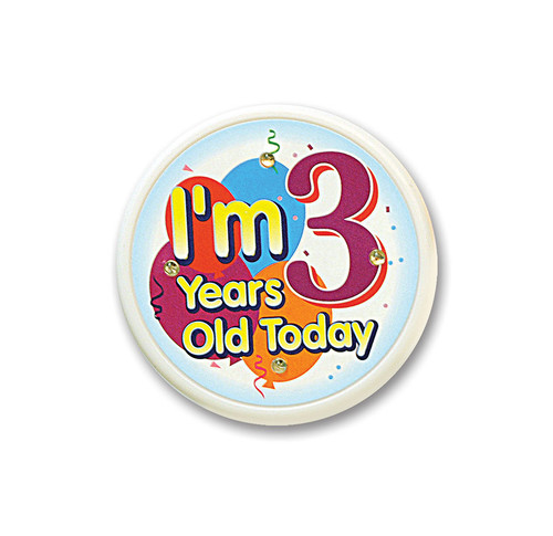 Pack of 6 Blue and Orange "I'm 3 Years Old Today" Toddler Birthday Celebration Buttons 2.5" - IMAGE 1
