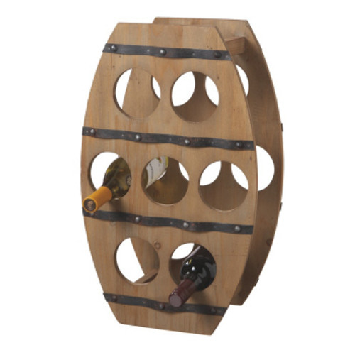 22.25" Country - Rustic Wooden Barrel Design Wine Rack - 7 Bottle Storage - IMAGE 1