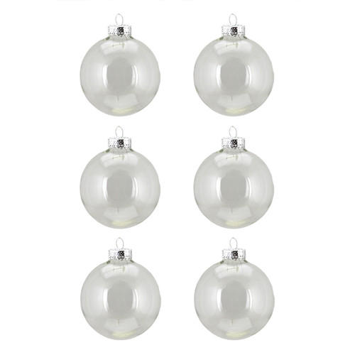6ct Transparent Clear Glass Ball Christmas Ornaments 2.5" (65mm) - IMAGE 1