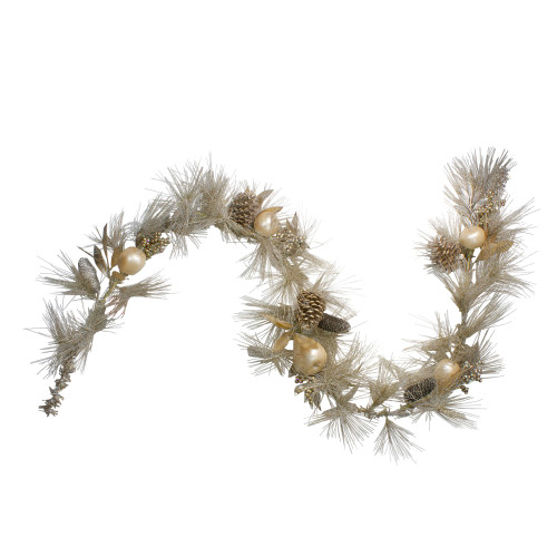Glitter Pine Needle and Apple Pine Cone Artificial Christmas Garland - 6' x 9" - Unlit - IMAGE 1