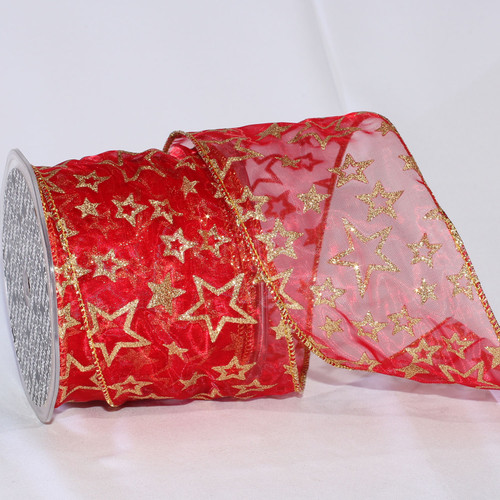 Sheer Red Shimmering Super Star Wired Craft Ribbon 3" x 20 Yards - IMAGE 1