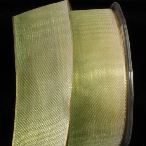 Apple Green and Gold Ombre Metallic Wired Craft Ribbon 1.5" x 27 Yards - IMAGE 1