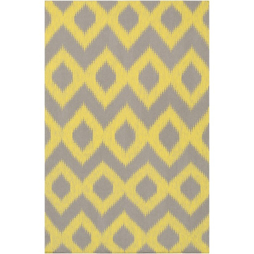 5' x 8' Diamond Melts Yellow and Taupe Gray Hand Woven Wool Area Throw Rug - IMAGE 1