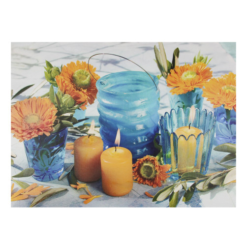 15.75" LED Flickering Candles and Flowers Glass Candles Canvas Wall Art - IMAGE 1