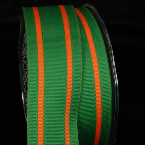 Green and Orange Striped Wired Craft Ribbon 1.5" x 27 Yards - IMAGE 1