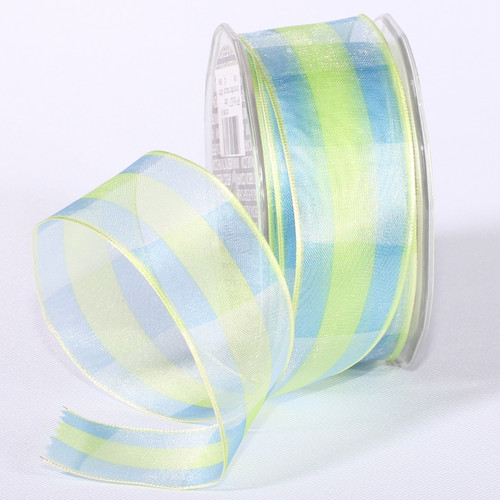 Blue and Green Spring Plaid Wired Craft Ribbon 1.5" x 27 Yards - IMAGE 1