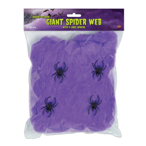 Club Pack of 12 Flame Resistant Giant Purple Halloween Spider Web with Spiders - IMAGE 1