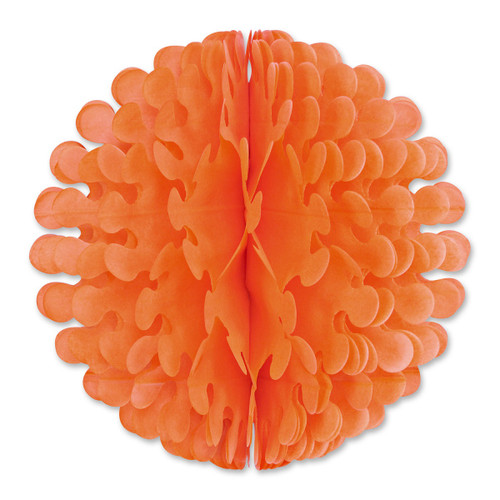 Club Pack of 12 Orange Tissue Flutter Ball Hanging Decorations 14" - IMAGE 1