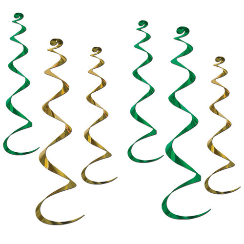 Club Pack of 36 Green and Gold Twirl Whirly Hanging Decorations 36" - IMAGE 1