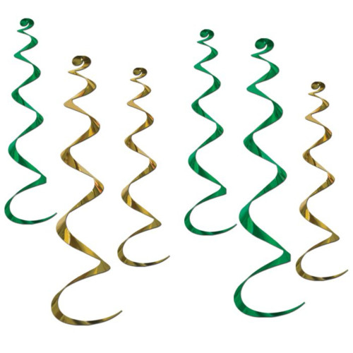 Metallic Twirly Whirls Hanging Party Decorations - 36" - Green and Gold - Pack of 36 - IMAGE 1