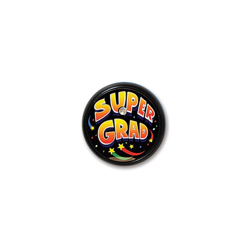 Pack of 6 Black "Super Grad" Decorative Blinking Buttons 2" - IMAGE 1