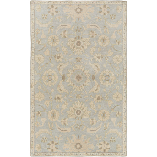 5' x 8' Floral Gray and Tan Brown Hand Tufted Rectangular Wool Area Throw Rug - IMAGE 1