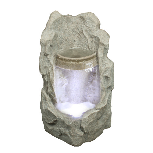 24.5" LED Lighted Gray Raised Stone Basin Outdoor Garden Water Fountain - IMAGE 1