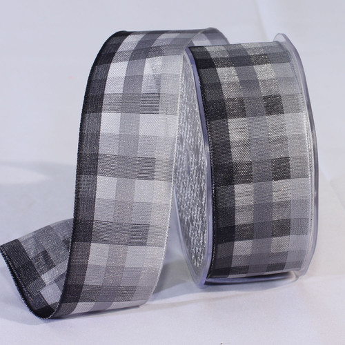 Gray and Black Plaid Wired Craft Ribbon 1.5" x 50 Yards - IMAGE 1