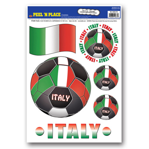 Club Pack of 72 Red, Green and White "Italy" Peel 'N Place Soccer Balls and Flag Decals 17" - IMAGE 1