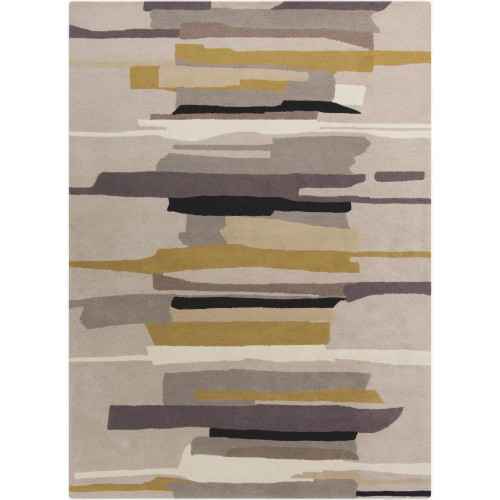 5' x 8' Delightful Eruptions Tan Brown and Mustard Yellow Hand Tufted Wool Area Throw Rug - IMAGE 1