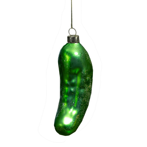 4.5" Green and Gold Glittered Glass Pickle Christmas Ornament - IMAGE 1