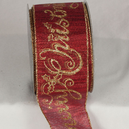 Red and Gold Merry Christmas Wired Craft Ribbon 2.5" x 20 Yards - IMAGE 1