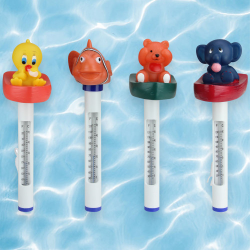 Set of 4 White and Orange Baby Floating Swimming Pool Thermometers with Cords 9.5" - IMAGE 1