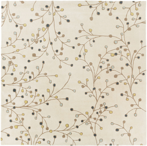 6' Fair Enoki Brown and Blue Square Hand Tufted Wool Area Throw Rug - IMAGE 1