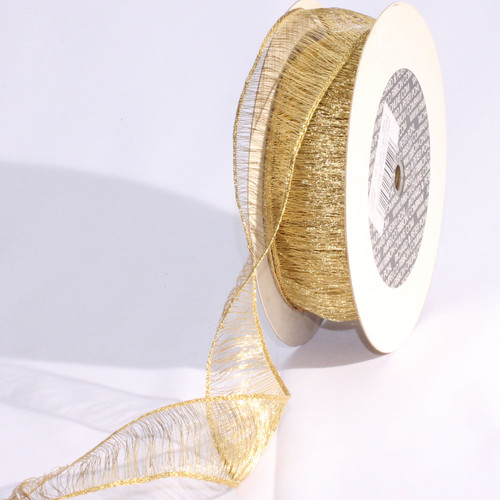 Shimmering Metallic Gold Mesh Wired Craft Ribbon 1.5" x 54 Yards - IMAGE 1