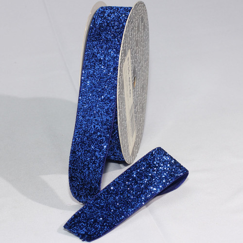 Royal Blue Glitter Woven Edge Velvet Craft Ribbon 1" x 11 Yards - IMAGE 1
