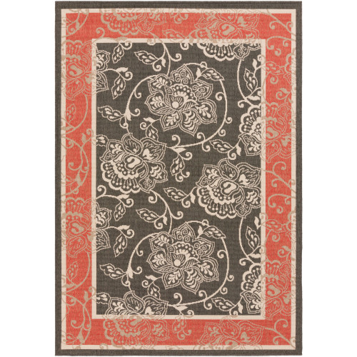 2.25' x 4.5' Red and Black Floral Rectangular Area Throw Rug - IMAGE 1