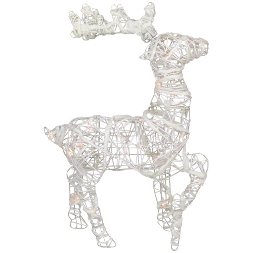 Glittered Rattan Reindeer Outdoor Christmas Decoration - 30" - White - Clear Lights - IMAGE 1