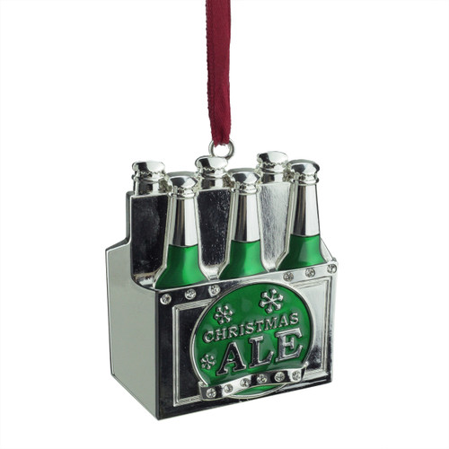 3" Green and Silver "CHRISTMAS ALE" Ornament with European Crystals - IMAGE 1