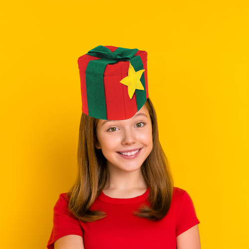 Pack of 6 Red and Green Square Christmas Gift Box Hat Costume Accessories - One Size - IMAGE 1